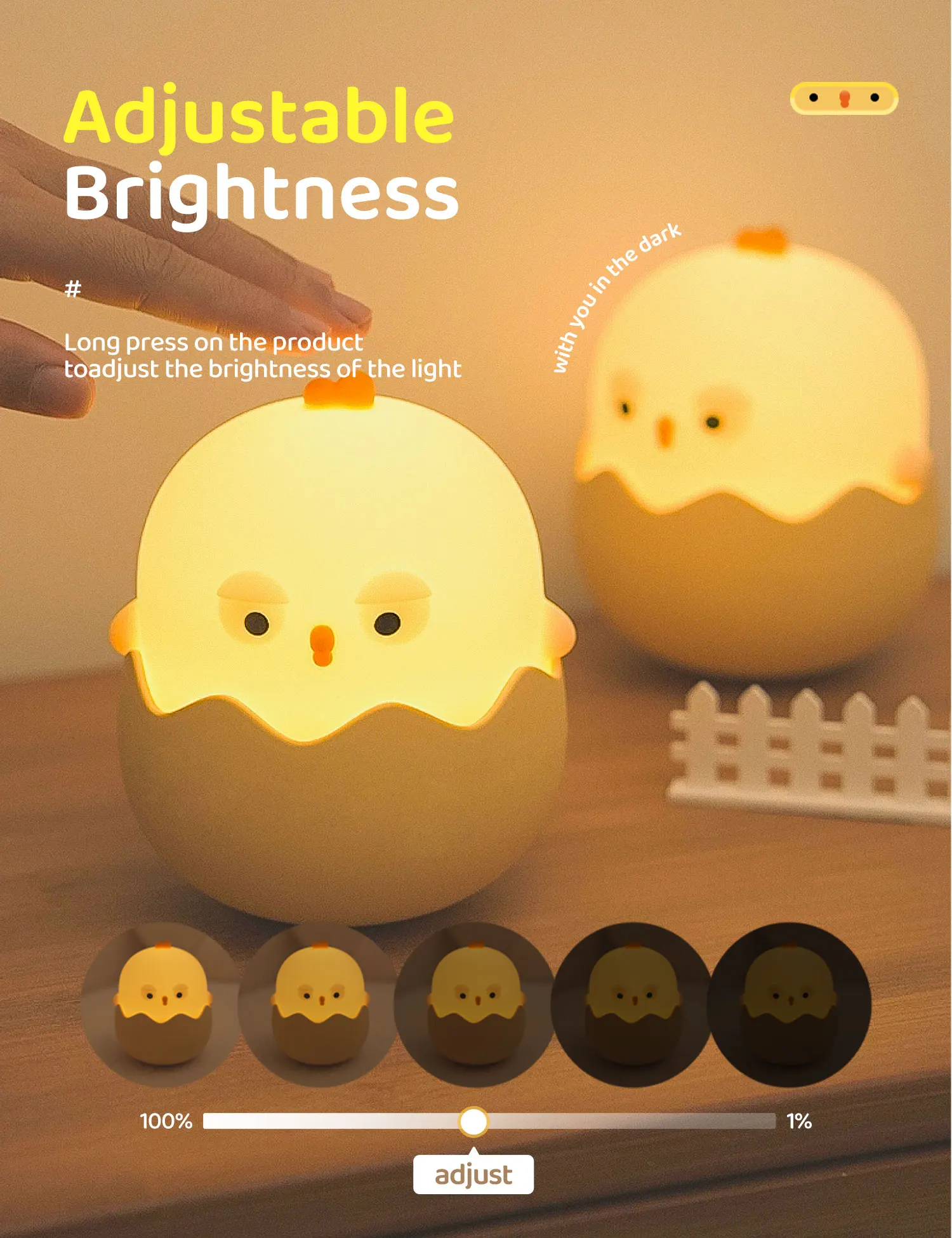 Night Lights Eggshell Chicken Silicone LED Light Children's Bedroom Decorate 7 Color Touch Adjustable Nightlight Indoor Lighting