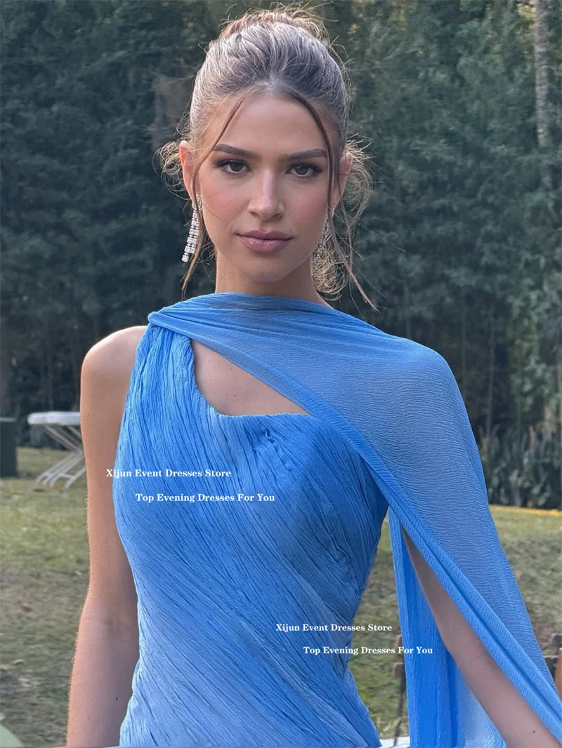 Xijun Blue Gradient Chiffon Evening Dresses Modern A-Line Cape Sleeves Prom Dresses Floor Length Formal Prom Gowns Customized