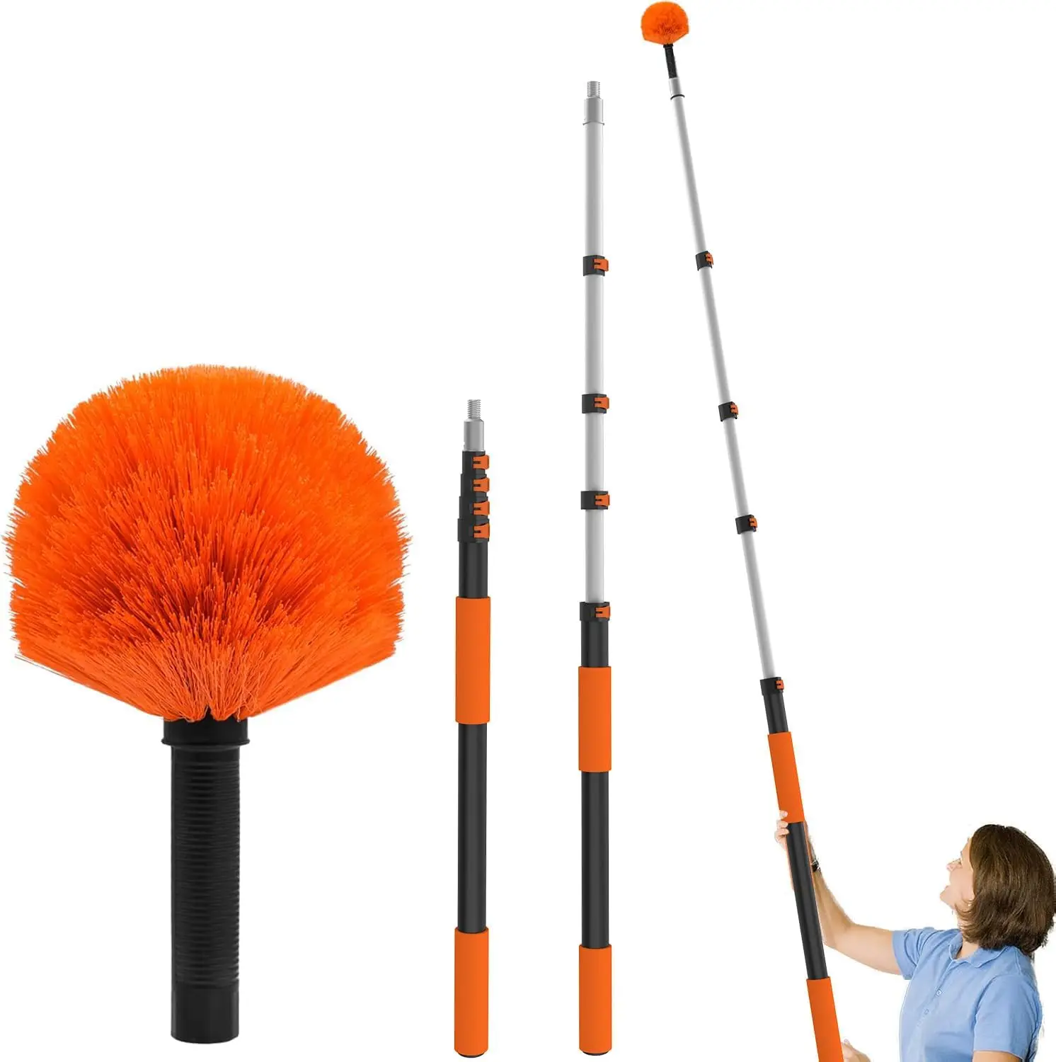 

26FT Reach Cobweb Duster, Outdoor Web Cleaner Brush with Professional 5-20FT Extension Pole, Non