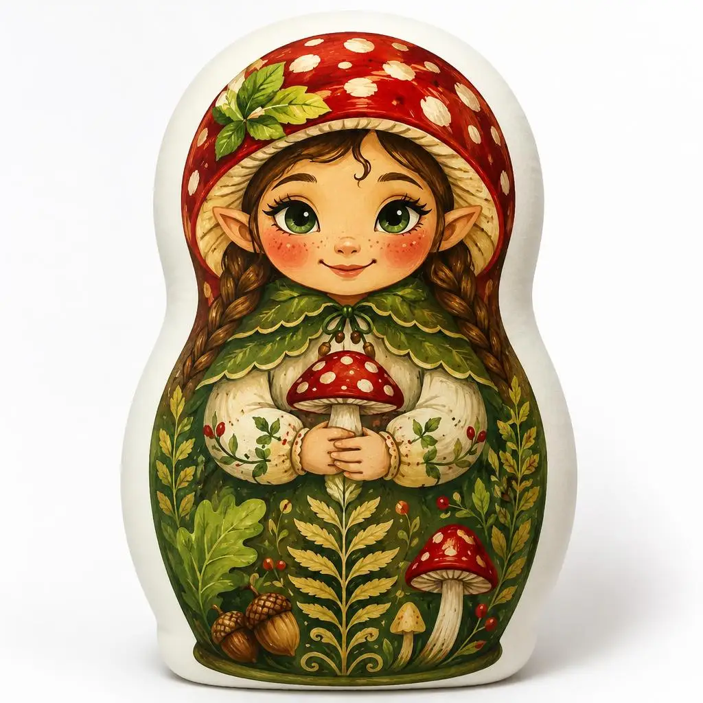 Mushroom Forest Elf Nesting Russian Doll Woodland Lover Plush Pillow Cushion Funny Stuffed Throw Pillow Home Decor Gift Sofa Bed