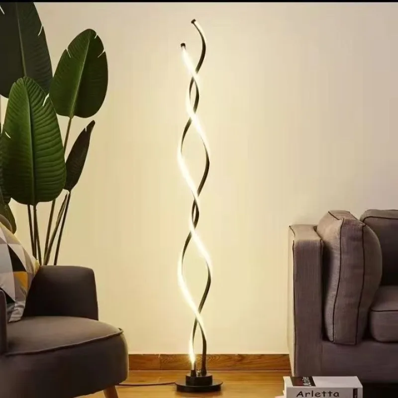 European Minimalist Spiral Aluminum Floor Lamps Metallic Luster Creative Bedroom Study Parlor Cafe Interior Vertical Floor Light