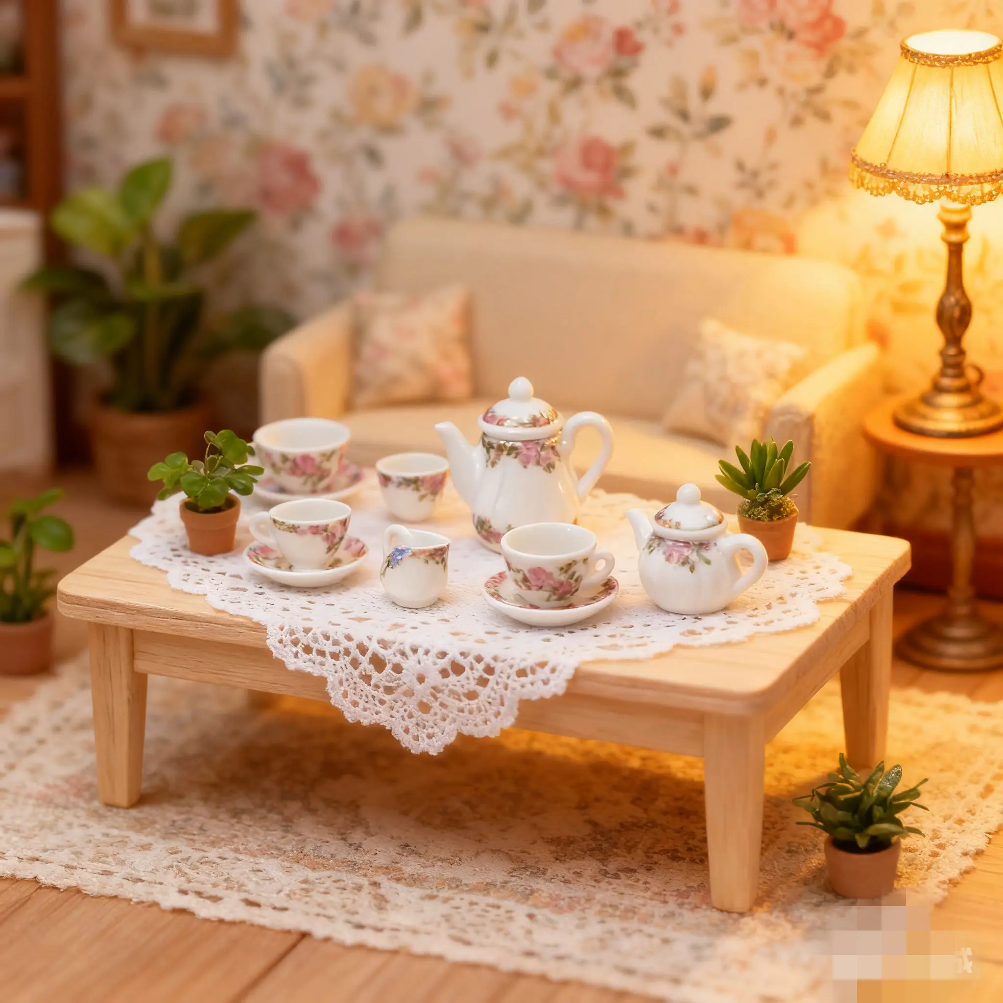 1:12 Scale Dollhouse Miniature Ceramic Tea Set (17 Pcs) - Tiny Toy Soldiers & Dollhouse Accessories for Miniature Scene