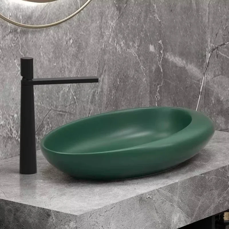 Arched Handmade Round Countertop Basin Flute Drain Irregular Sink Hotel Lavabo Modern Bathroom Sink Ceramic Basin