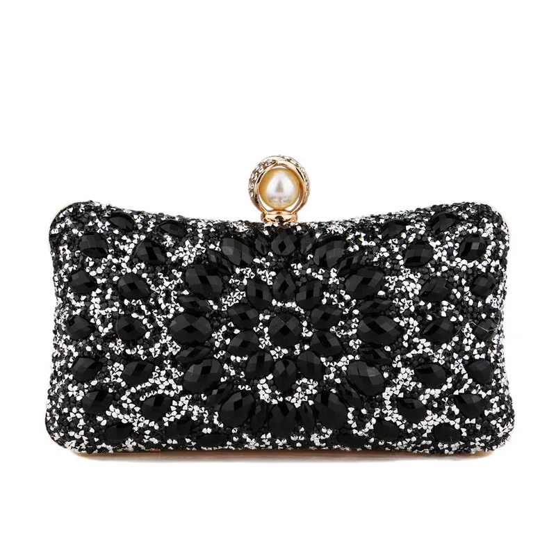 

Black Rhinestone Clutch Women Hot Diamond Beading Gemstone Wedding Party Evening Bag Luxury Sparkling Golden Purse for Ceremony