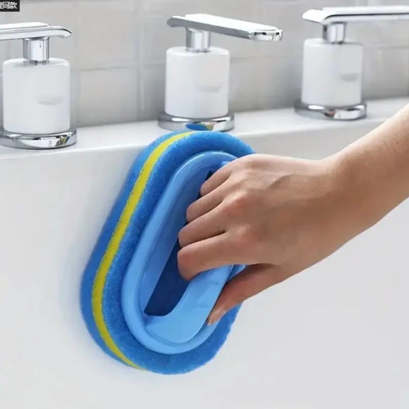 

1pc Durable Cleaning Sponge Brush, Bathroom Bath and Tile Scrub Brush with Handle, Power Decontamination Cleaning Supplies