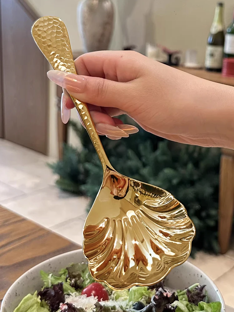 2Pcs Shell-Shaped Serving Spoons 18/10(304) Stainless Steel Vegetable Spoons 8.8inch (Approximately 22.5cm) Large Fan-Shaped Soup Spoons, Suitable for Family Christmas Parties, Restaurant Buffets, and as Gifts