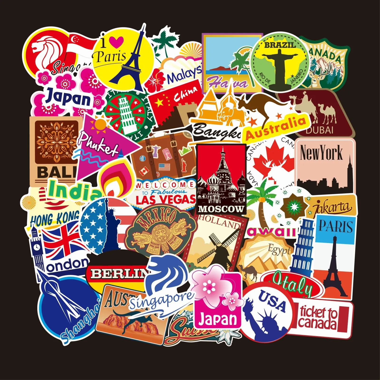 100Pcs Travel Scenery Style Cartoon Graffiti Stickers: Decorate Suitcase, books，Waterproof for Multiple Occasions Stickers Gifts