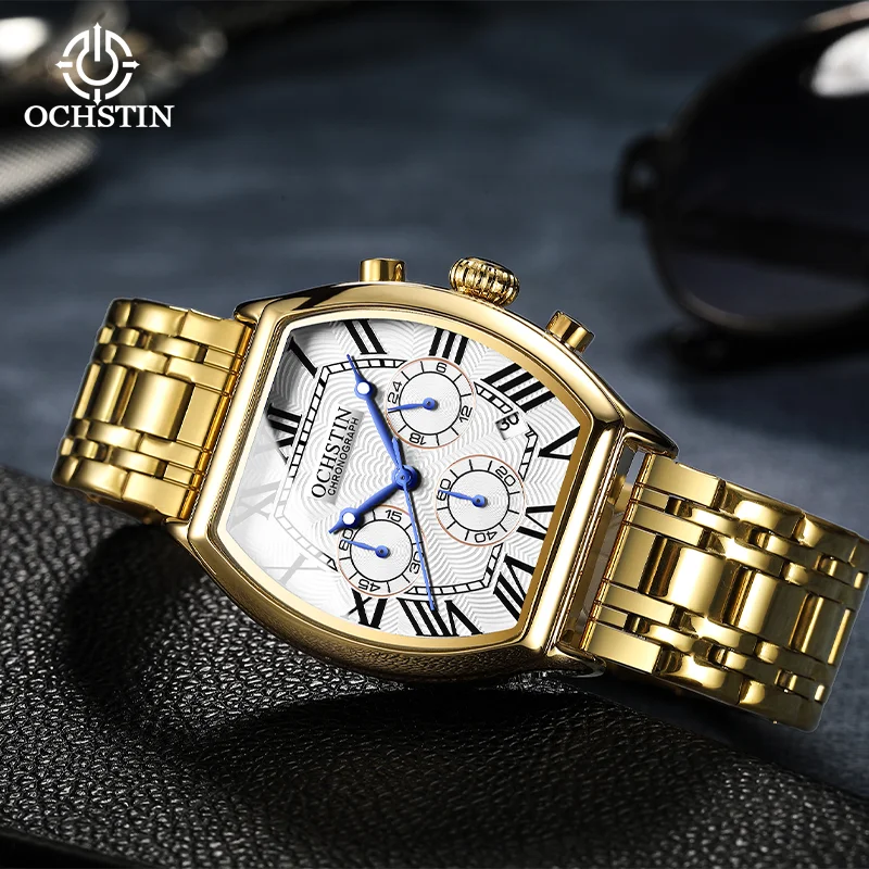 OCHSTIN Men's Stainless Steel Clock Quartz Movement Square Case Watches Man Waterproof Commander Series Luxury Wristwatch