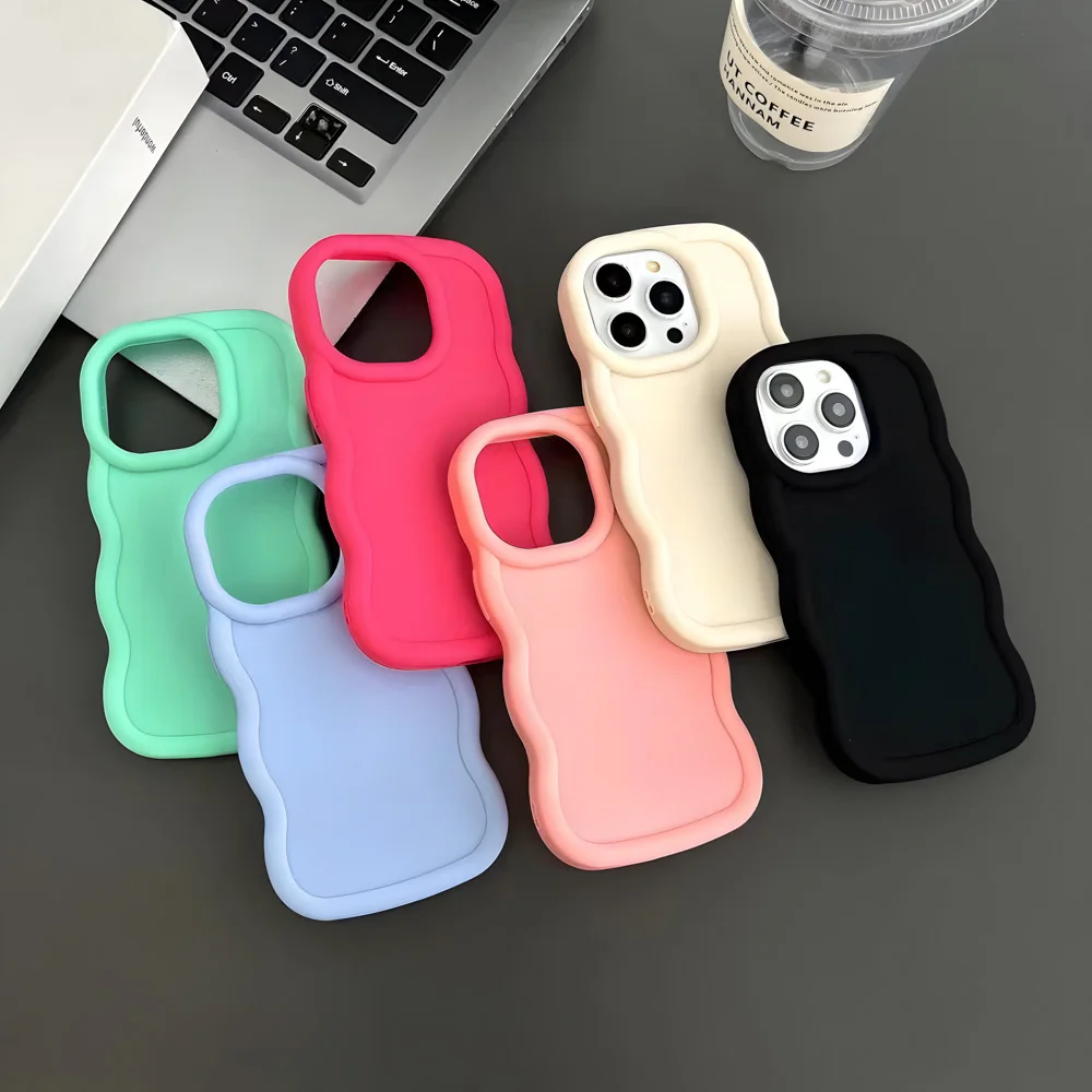 Luxury Macaron Wave Phone Case for iPhone 11 Case Silicone Funda iPhone 13 15 14 Pro Max 12 XR 7 8 Plus X Xs SE 15pro Soft Cover