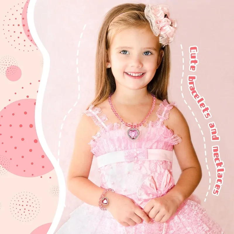 Girl Dress Up Jewelry Toddler Princess Ring Earrings Bracelets Necklaces Kids Costume Jewelry Set for Girl Tea Costume Party