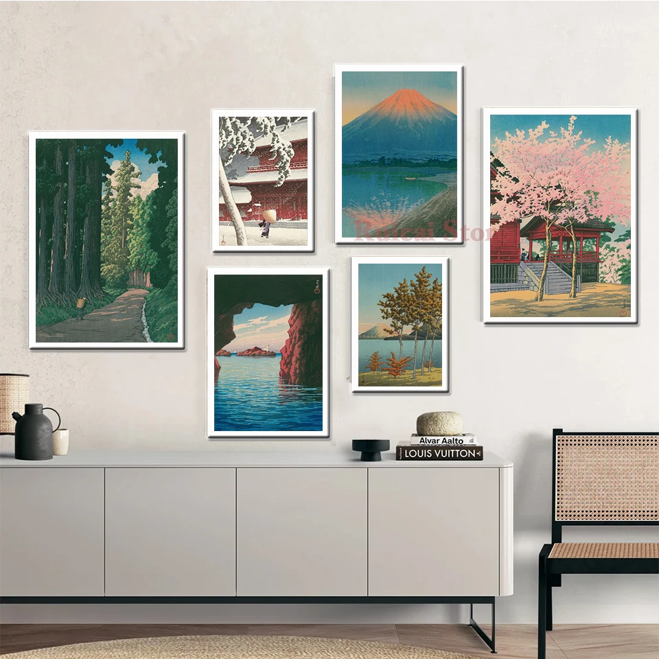 Japan Hasui Kawase Poster Tree-lined Road Canvas Prints Asian Art Sunrise and Sunset Wall Art  for Modern Living Room Home Decor