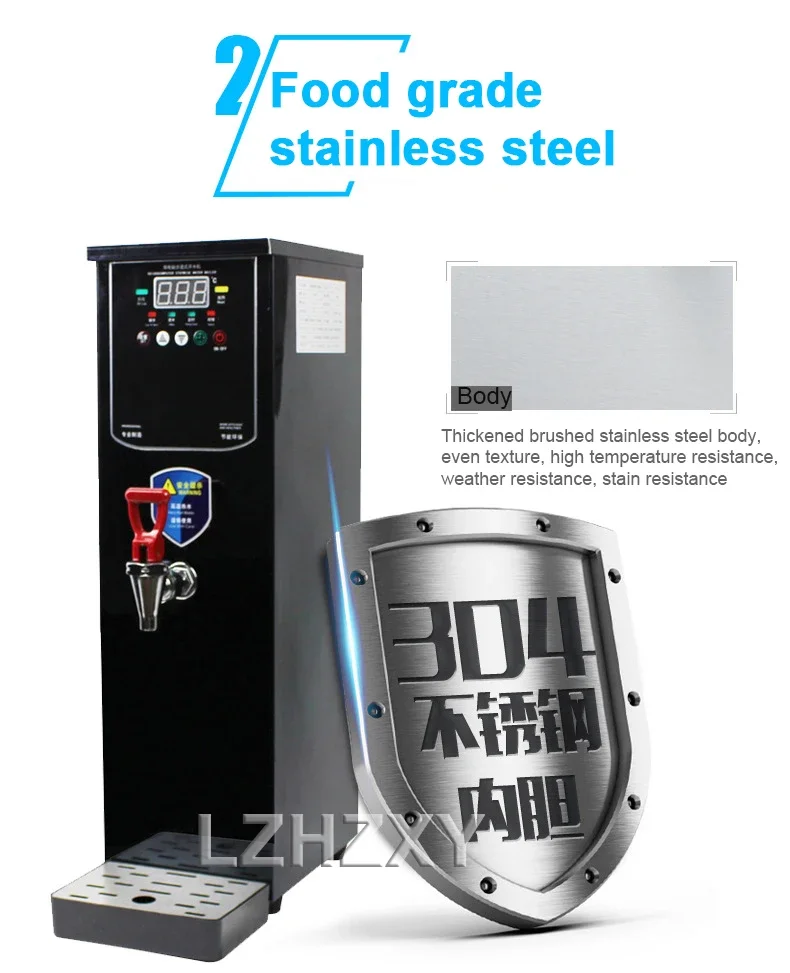 30L موزع الماء الساخن آلة الماء الساخن التجارية 60L/H غلاية مياه الفولاذ المقاوم للصدأ الأسود لمتجر شاي الفقاعات 3000 واط