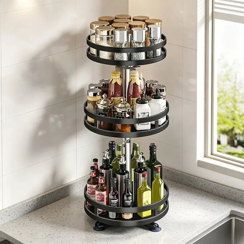 360 Rotatable Non Slip Spice Turntable Multi Purpose Countertop Seasoning Storage Tray for Kitchen Condiment Bottle Sorting