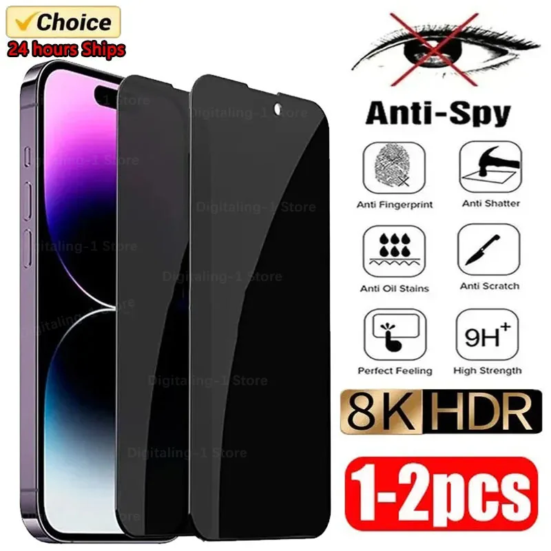 1-2Pcs Anti-spy Tempered Glass for IPhone 15 14 13 12 11 Pro Max Full Cover Privacy Screen Protector For iPhone 13 14 15 Glass