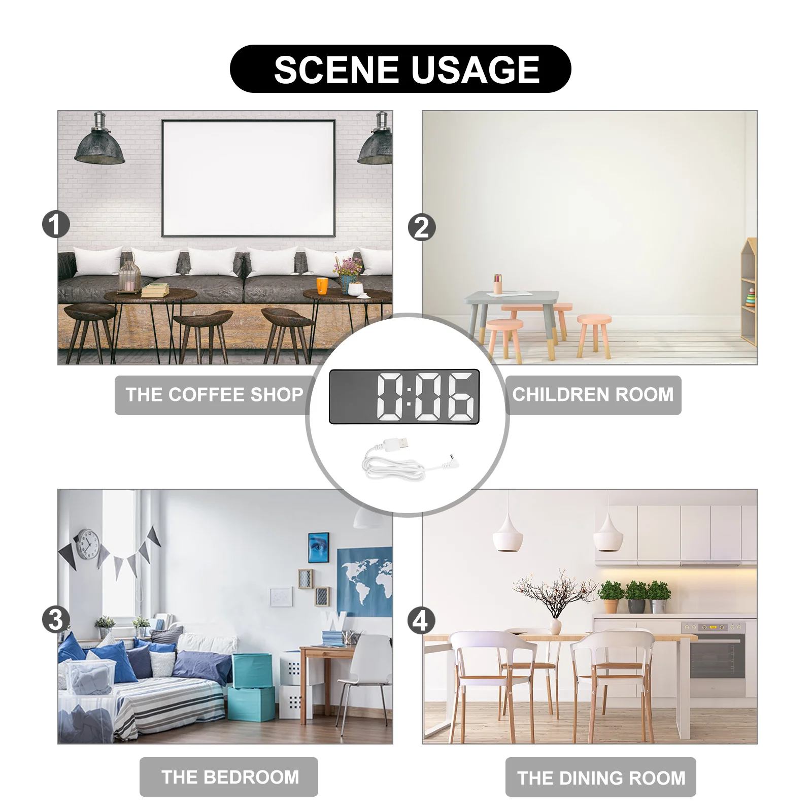 

1Set LED Mirror Alarm Clock Large Digital Display Modern Desktop Clock for Bedroom Kitchen Office Decorative Household