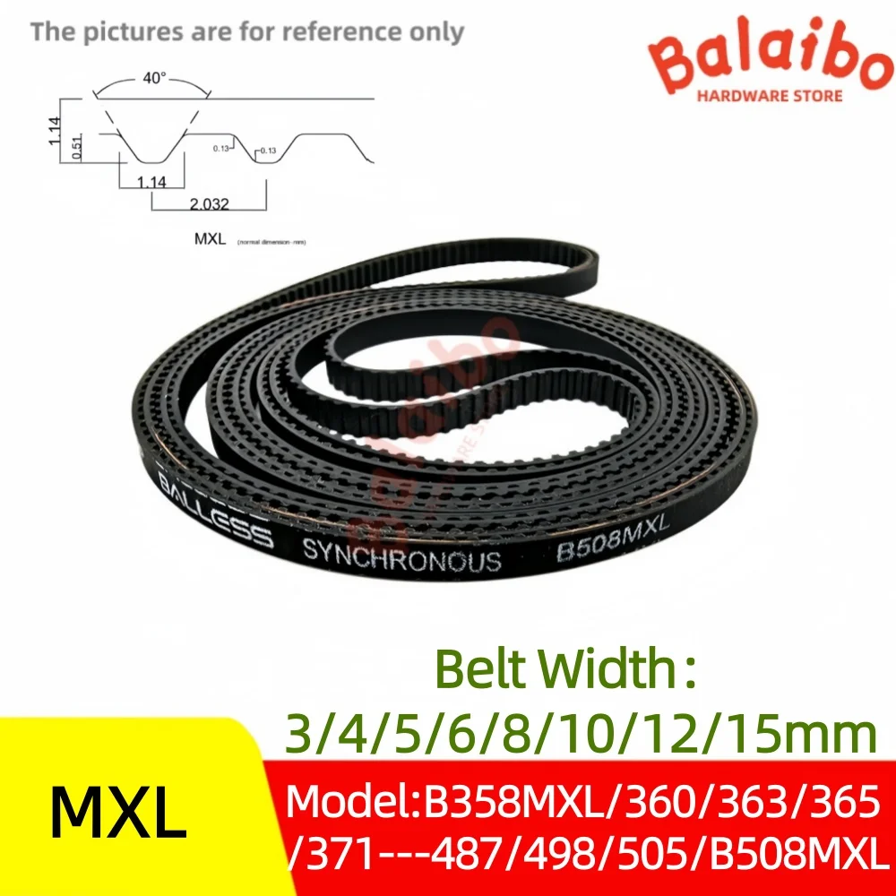 High Torque Rubber  MXL Timing Belt Width 3/4/5/6/8/10/12/15mm Model number B358MXL/360/363/365/371/372/---487/498/505/B508MXL
