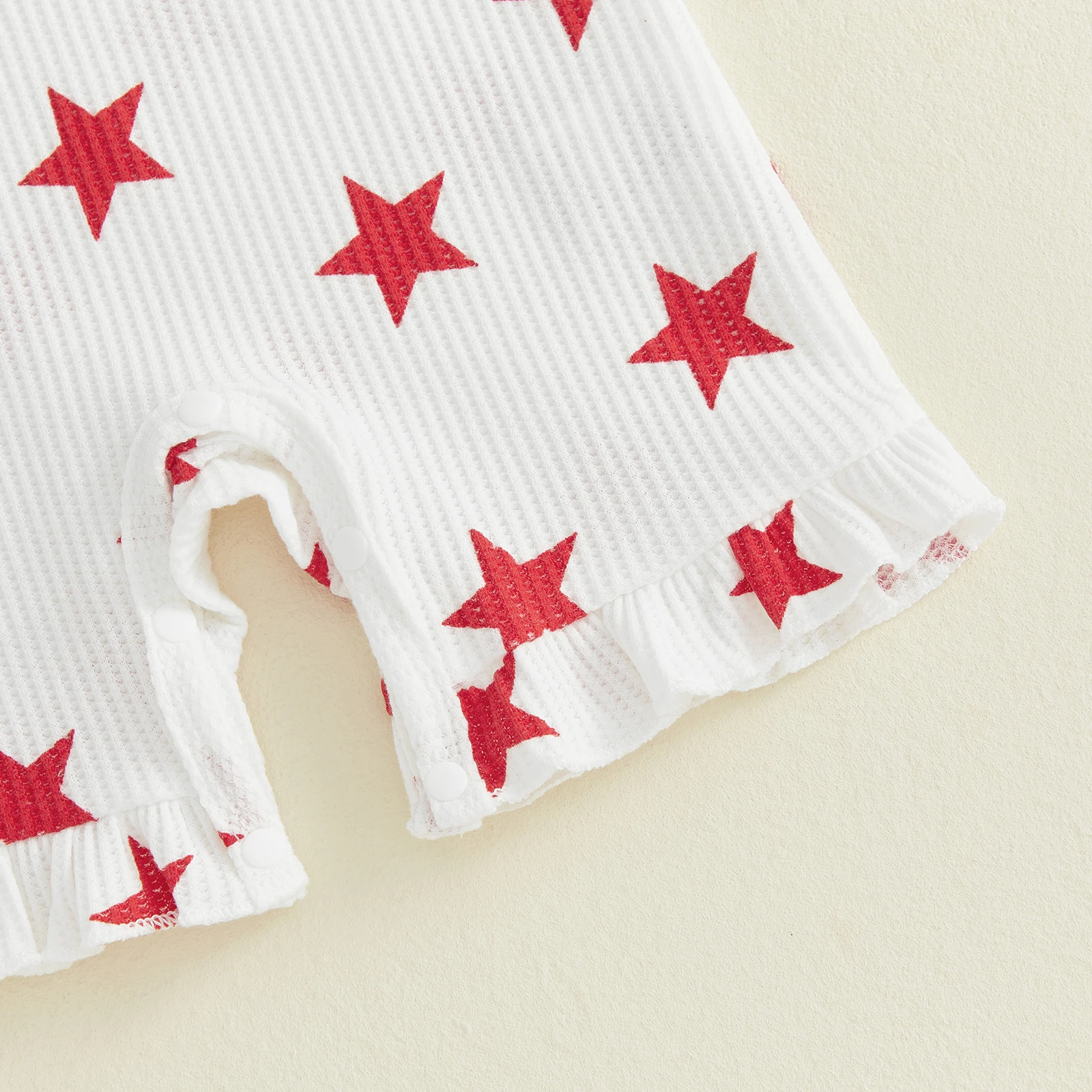 4th of July Baby Girls Rompers Letter Embroidery Star Print Ruffles Short Sleeve Infant Bodysuits Jumpsuits with Headband