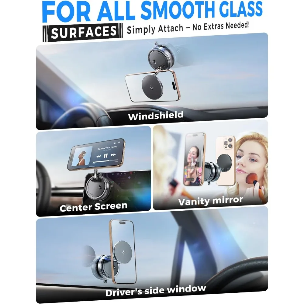 حامل هاتف مغناطيسي مفرغ للسيارة، لتركيب السيارة magsafe للزجاج الأمامي، كوب شفط قابل للطي للمرآة والزجاج والمسامير