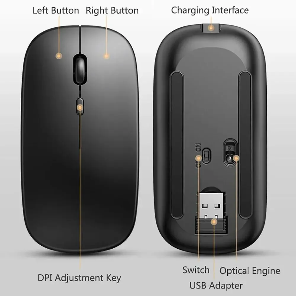 New Bluetooth Wireless Mouse USB Optical Rechargeable Mouse for Computer Laptop PC Macbook Gaming Mouse Gamer 2.4GHz 1600DPI image 6