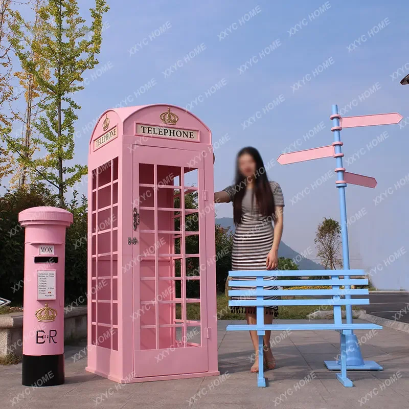 Retro Set Telephone Booth Post Box Signboard Outdoor Bar Decoration Decoration Large Shooting Props Model