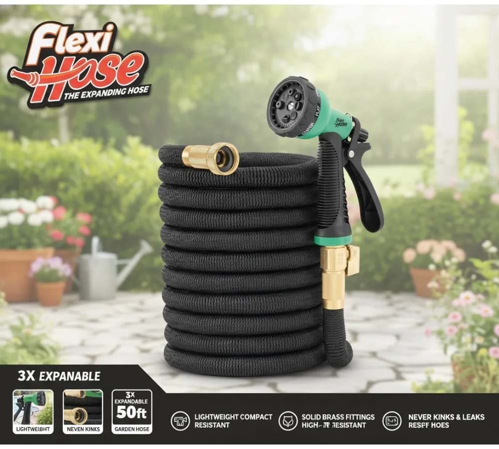 

Expandable Garden Hose 50FT with 8-Function Nozzle, Lightweight Retractable Water Hose, No-Kink Flexible