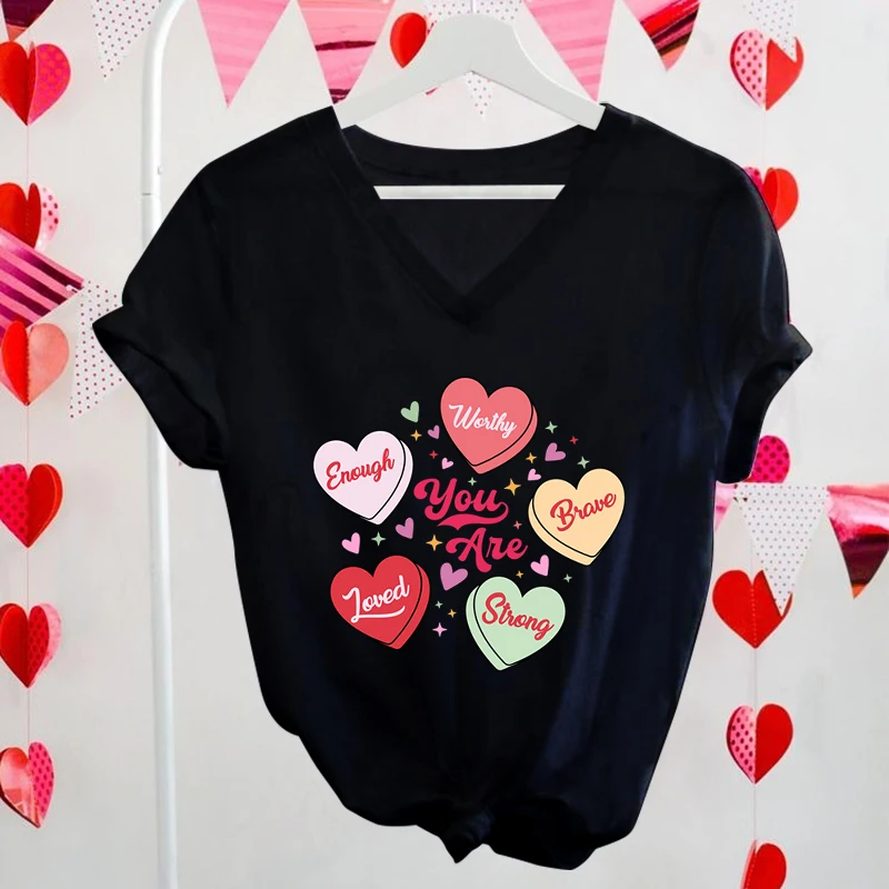 

Cute Teacher Valentine Day Gift T-shirts You Are Positive Affirmations Graphic T Shirts Women Love Valentines Classic V-neck Top