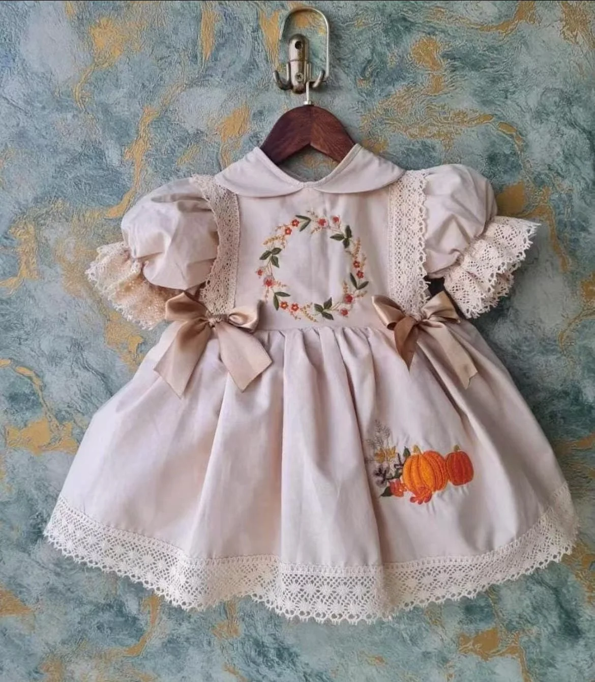 

0-12Y Baby Girl Summer Pumpkin Embroidery Pink Dress for Birthday Photography Holiday Eid B417