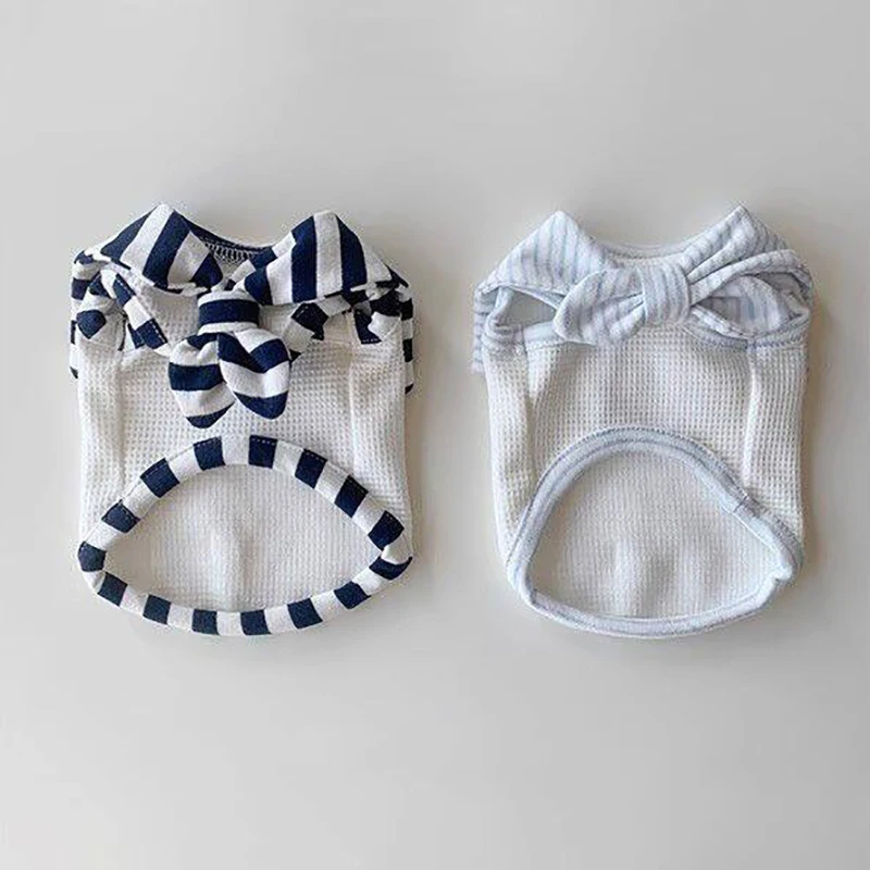 Pet Summer Sailor Suit Breathable Waffle Dog Clothes Small Dog Collar Pullover Cute Bichon Frise Short Sleeved Shirt