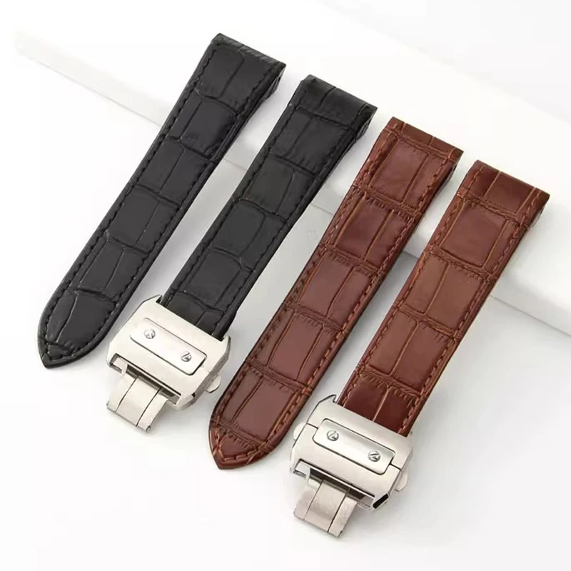 Cowhide Leather Watch Strap for Cartier Santos 100 Series Watch Bracelet Waterproof Sweatproof 20mm 23mm Accessories Replacement