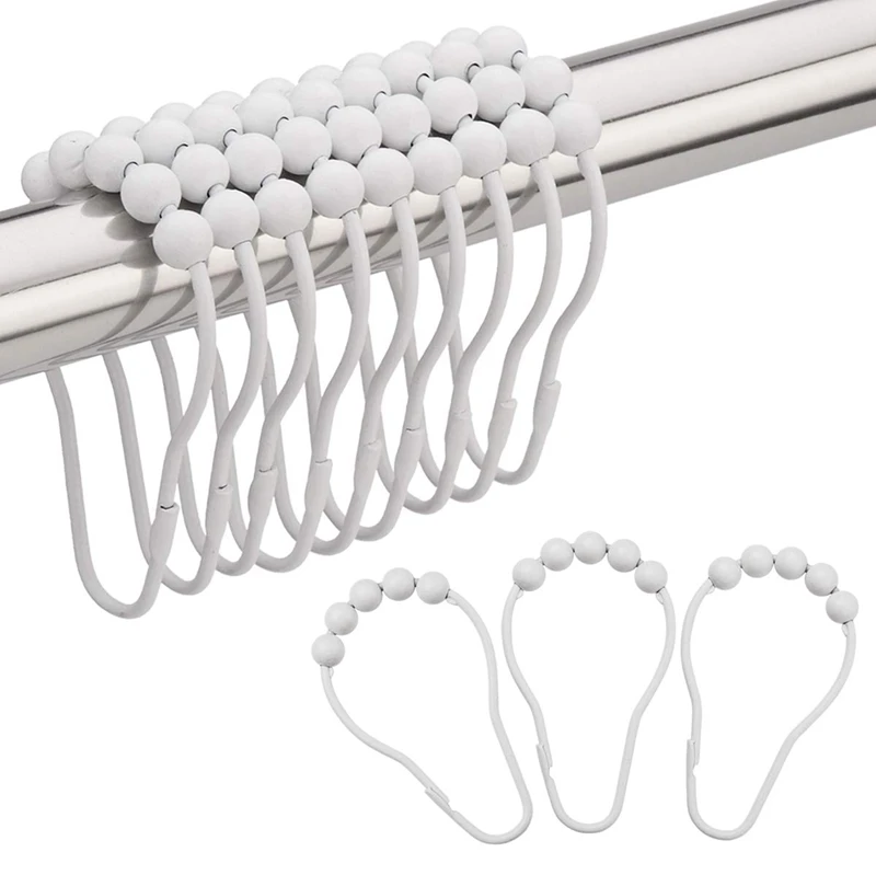 Shower Curtain Hooks Rings, Stainless Steel Rust-Resistant Shower Curtain Rings And Hooks- Set Of 12-White