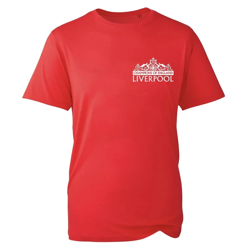 تي شيرت فضفاض كاجوال بأكمام قصيرة للرجال تي شيرت بطباعة أبطال ليفربول إنجلترا من ألياف البوليستر برقبة دائرية وطول قصير