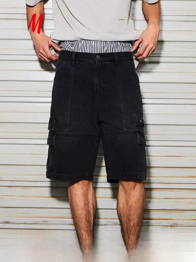 

Loose Fit Workwear Denim Shorts Men's Summer New Style HM2026 mid Waist Cotton Zipper Closure H&M Brand Jeans Shorts