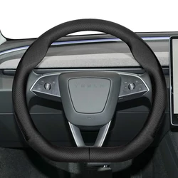 For Tesla D-Shaped Steering Wheel Cover Ultra-Thin Model 3 Highland 2023 2024 Cars Accessories Micro Fiber Leather Breathable