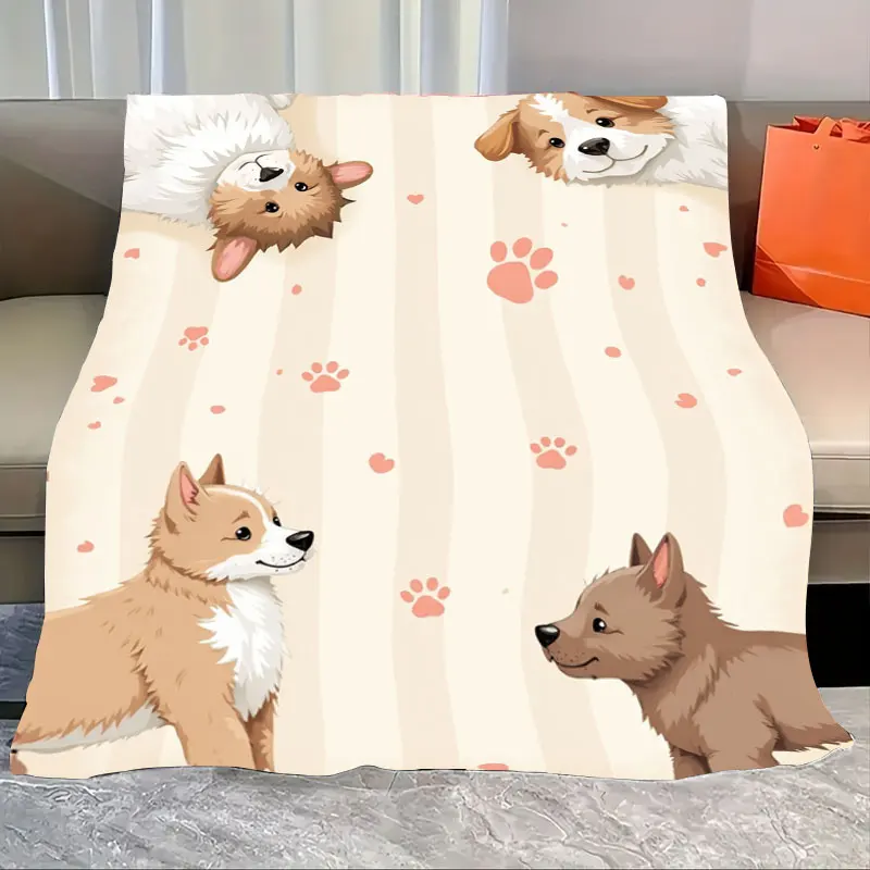 

1pc Flannel Blanket Cute Dog Print Soft Cozy Blanket for Home Decor & Pet Lovers
