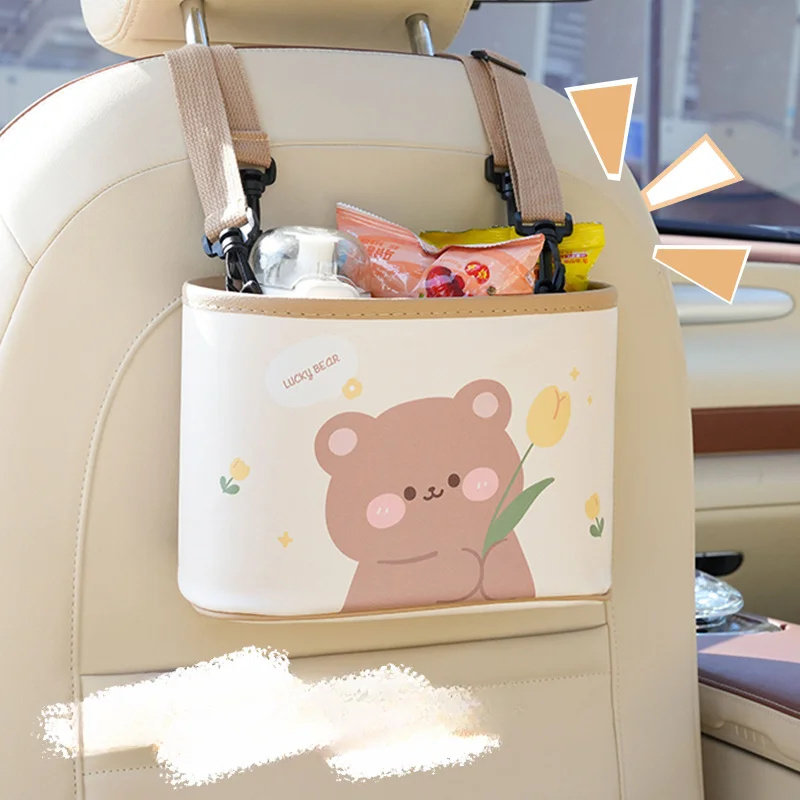 Car storage box Cartoon tulip bear chair back car trash can cute multi-functional car storage box