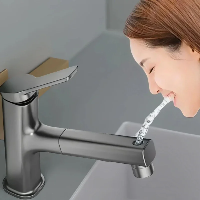 Bathroom basin pull-out faucet, white brass faucet, toilet hot and cold faucet