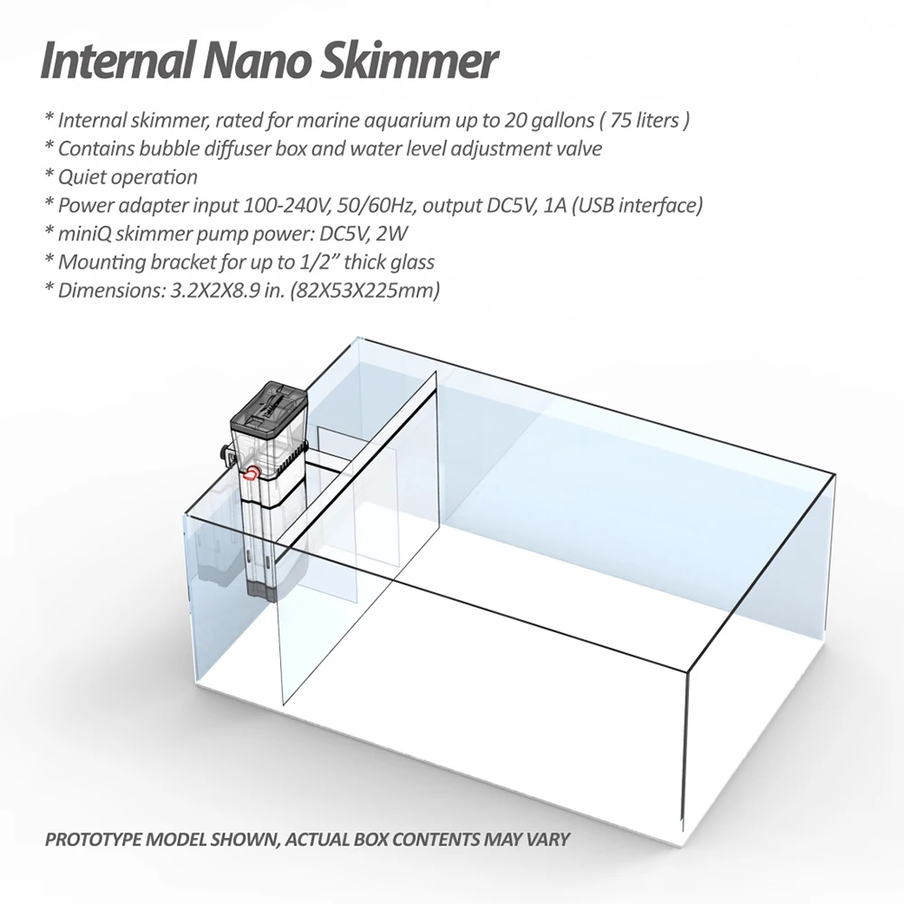 

Bubble Magus Mini Q Inline Nano Skimmer 2W USB Cable Powered for AIO Topless Tanks up to 20 Gallons