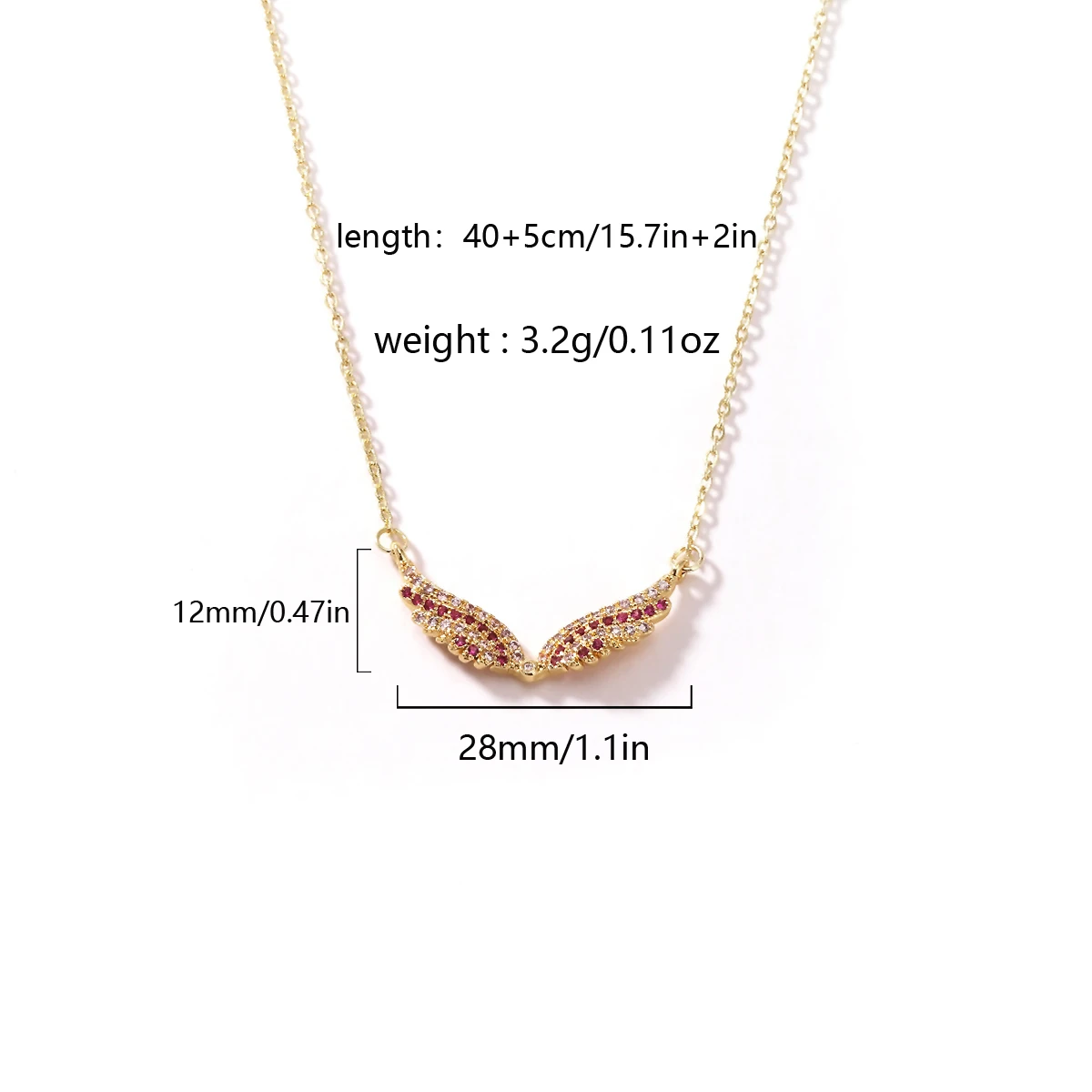 Engelsflügel-Halskette Vollbesetzt mit Zirkonia Feder-Anhänger Edelstahlkette Gold Silber Mehrfarbig Türkis Rosa Kristall Choker – Detail 6