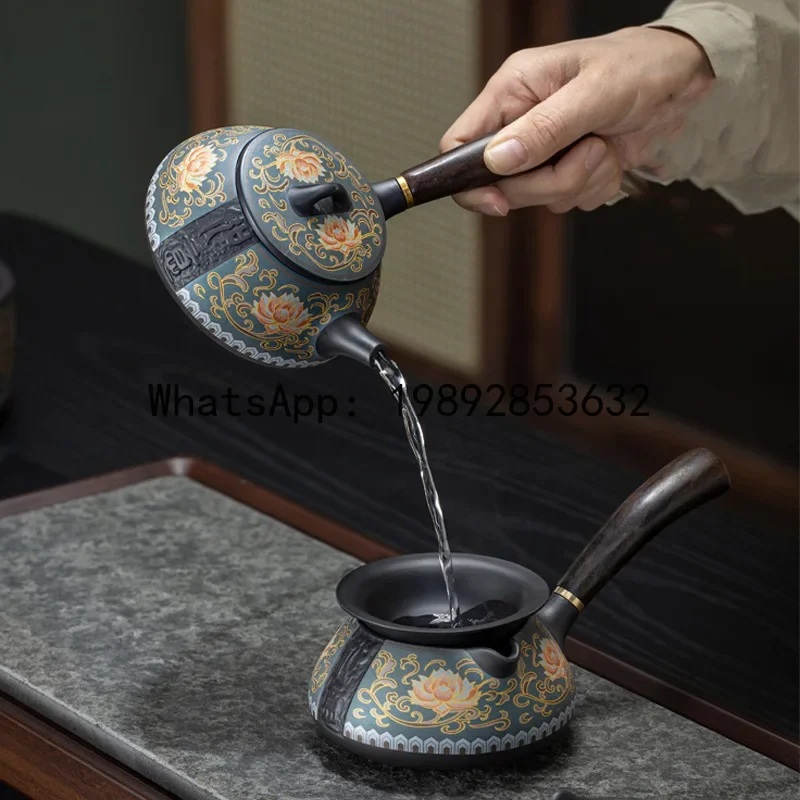 

a-15 purple sand tea set suit lotus side handle teapot for home tea cup