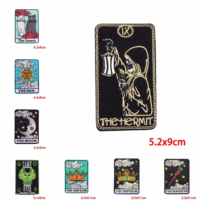 10Pcs Horror Tarot Embroidery Patch Iron On Patch For Clothing Embroidered Patches Sewing Clothing Thermoadhesive Patches DIY