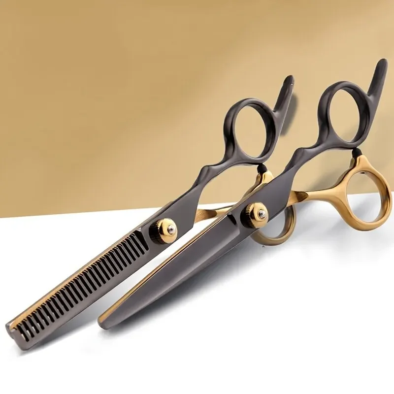 Professional Hair Cutting Scissors, Home Hair Cutting Barber/Salon Thinning Shears, Stainless Steel Hairdressing Black Golden