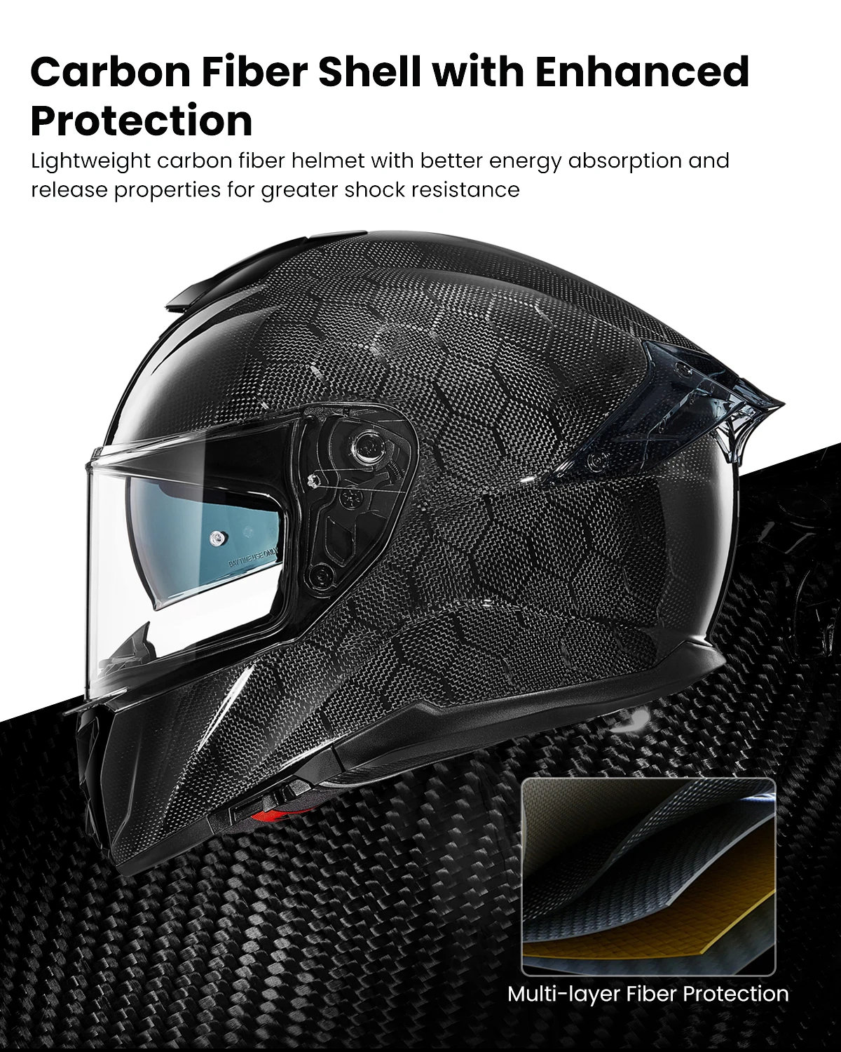 

Top Selling New Dual Visor Lightweight Carbon Fiber Full Face Helmet Rear Wing for Compatible DOT ECE