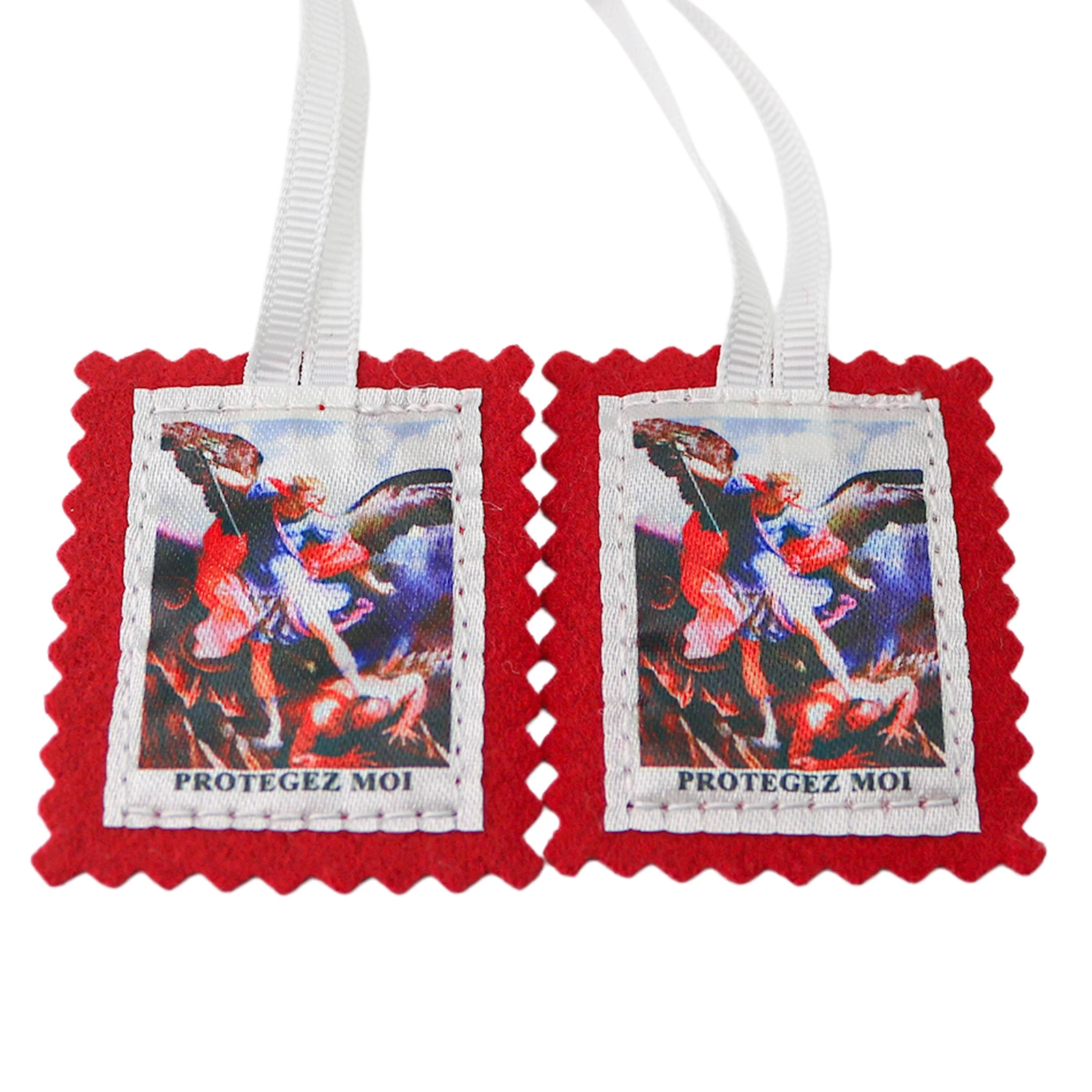 Red Wool St Michael Scapular Archangel Protection Catholic Necklace Escapulario San Miguel Protegez Moi Religious Jewelry