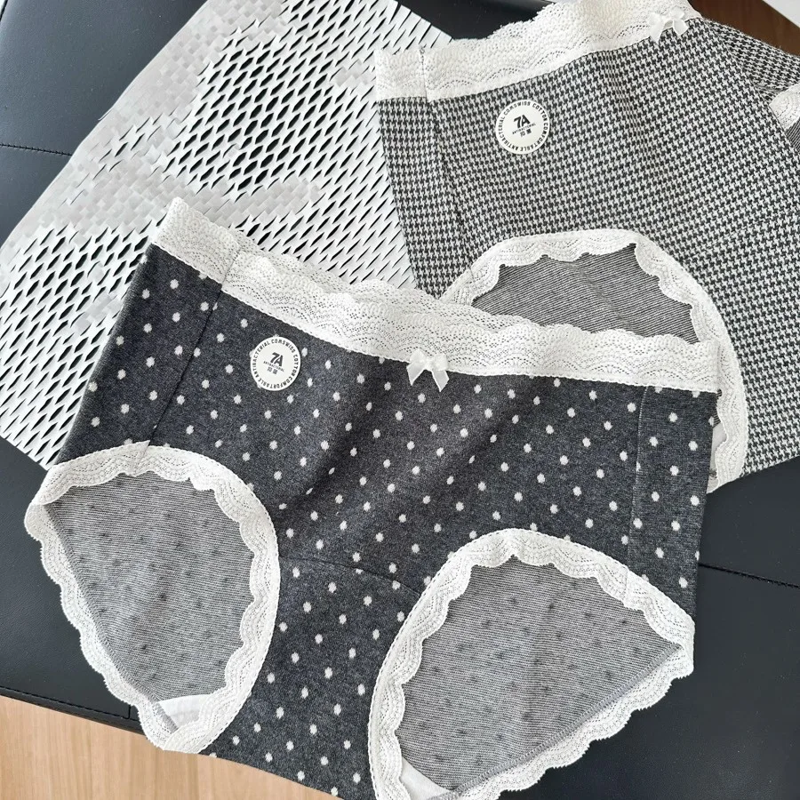 

Large Size French Polka Dot Lace Class A Baby Cotton Brushed Extended Inseam 7A Antibacterial women's panties