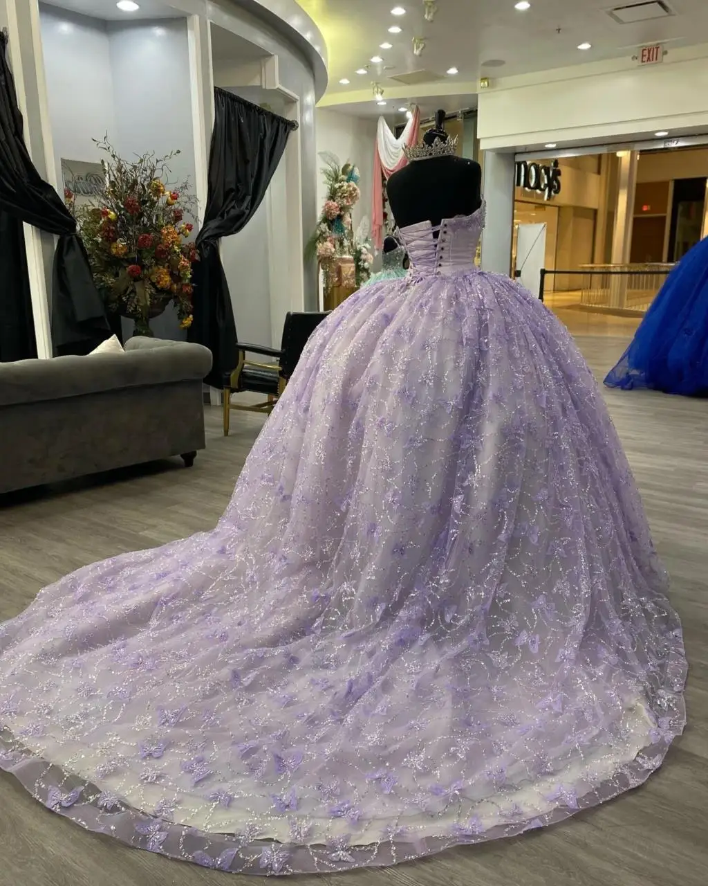 EVLAST Personalizzato Lavanda Lucido Abito Quinceanera per 15 Anni Abito di Sfera Applique Fiocco Perline Dolce 16 Abiti Da 15 Anni TQD034