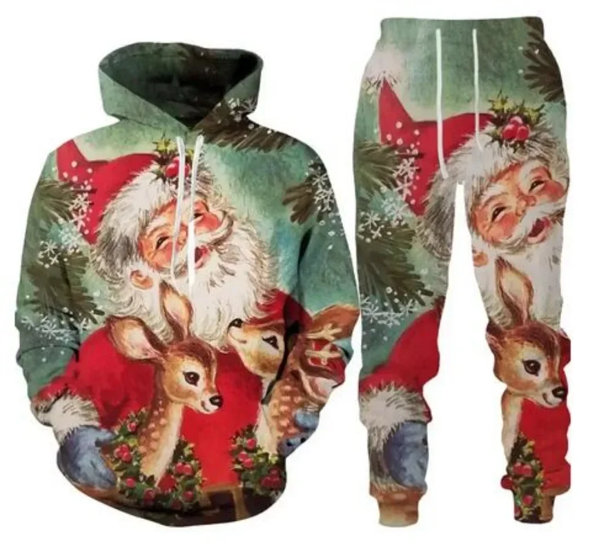 

New Men/Womens Christmas Santa Claus Funny 3D Print Fashion Tracksuits Crewneck Hoodie Joggers Pants + Hoodies