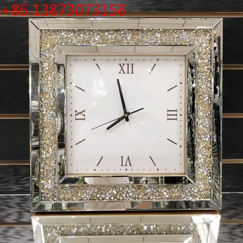 Nordic Luxury Round Square Mirror Wall Clock Living Room Creative Diamond Wall Clocks Modern Fashion Style Bedroom Decoration