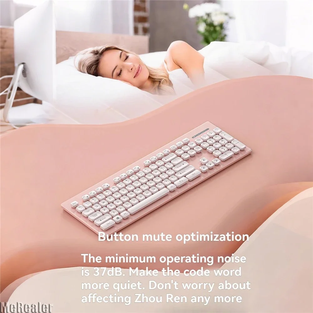 Teclado de chocolate inalámbrico rosa: periférico para juegos de oficina silencioso, resistente al agua y fácil de limpiar