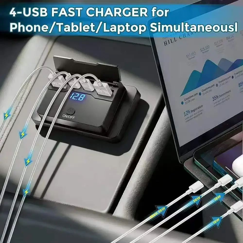 Car Charger Socket Adapter with Switch 2/4 Ports 12V 24V PD QC3.0 Charging Splitter Outlet for Bus RV ATV Truck Boat