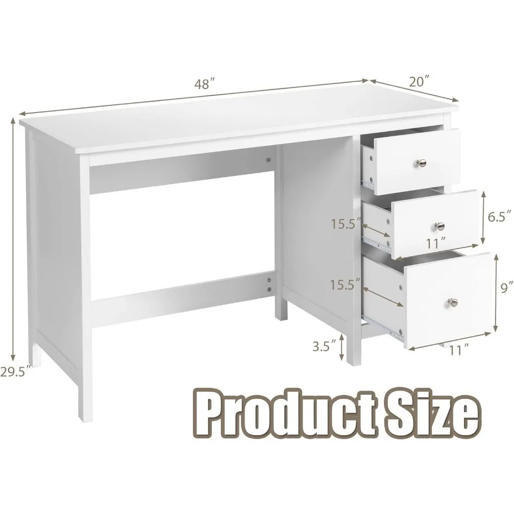 Weißer Schreibtisch mit Schubladen, moderner Home-Office-Computer tisch mit Schubladen und geräumigem Desktop, kompakter Schreibtisch